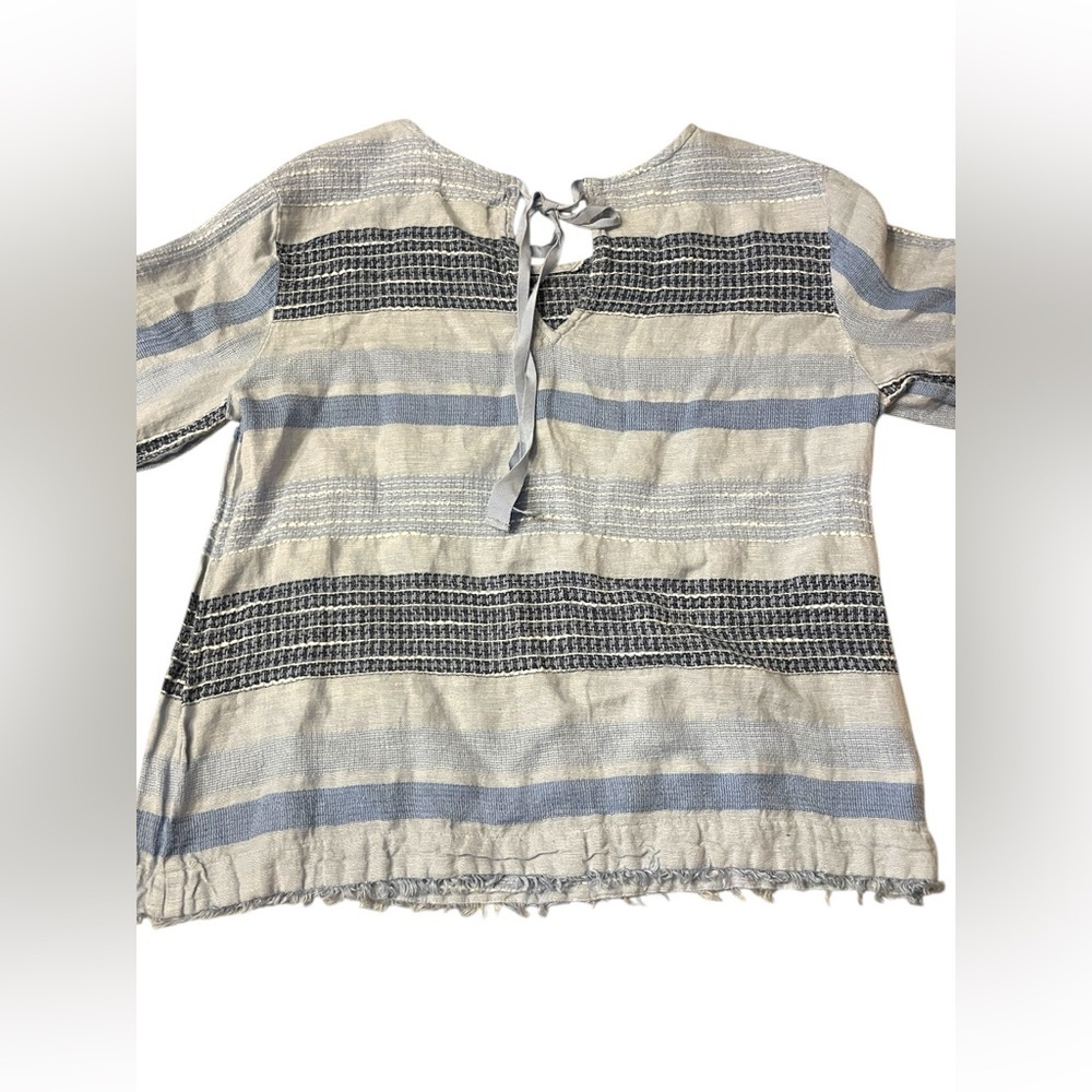 Anthropologie Cloth and Stone Linen Bella Dahl 3/4 sleeve Frayed Hem Top Sz M - Picture 6 of 9